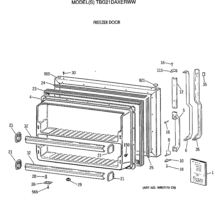 FREEZER DOOR Diagram and Parts List for TBG21DAXERWW  General Electric Refrigerator