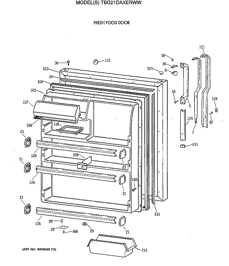 FRESH FOOD DOOR Diagram and Parts List for TBG21DAXERWW  General Electric Refrigerator