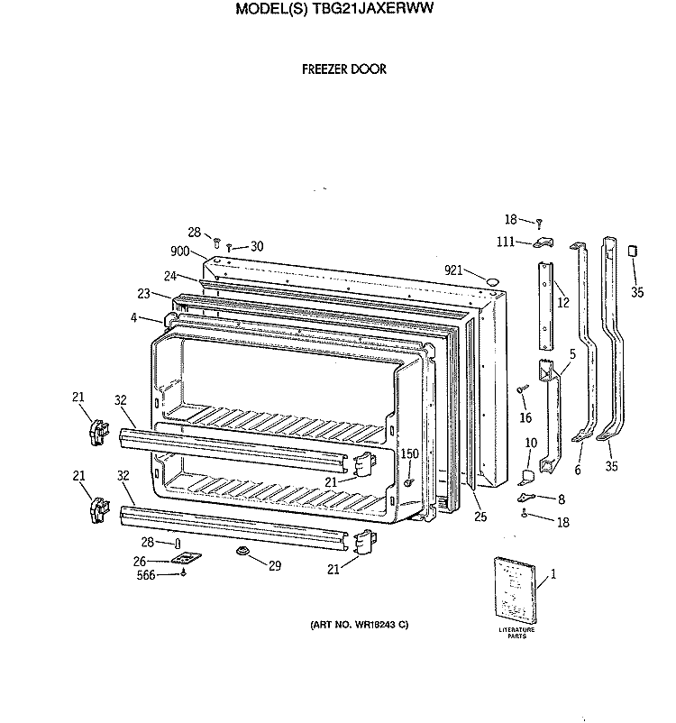 FREEZER DOOR Diagram and Parts List for TBG21JAXERWW  General Electric Refrigerator