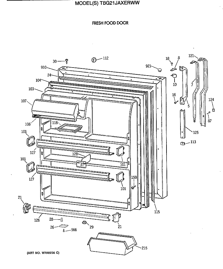 FRESH FOOD DOOR Diagram and Parts List for TBG21JAXERWW  General Electric Refrigerator