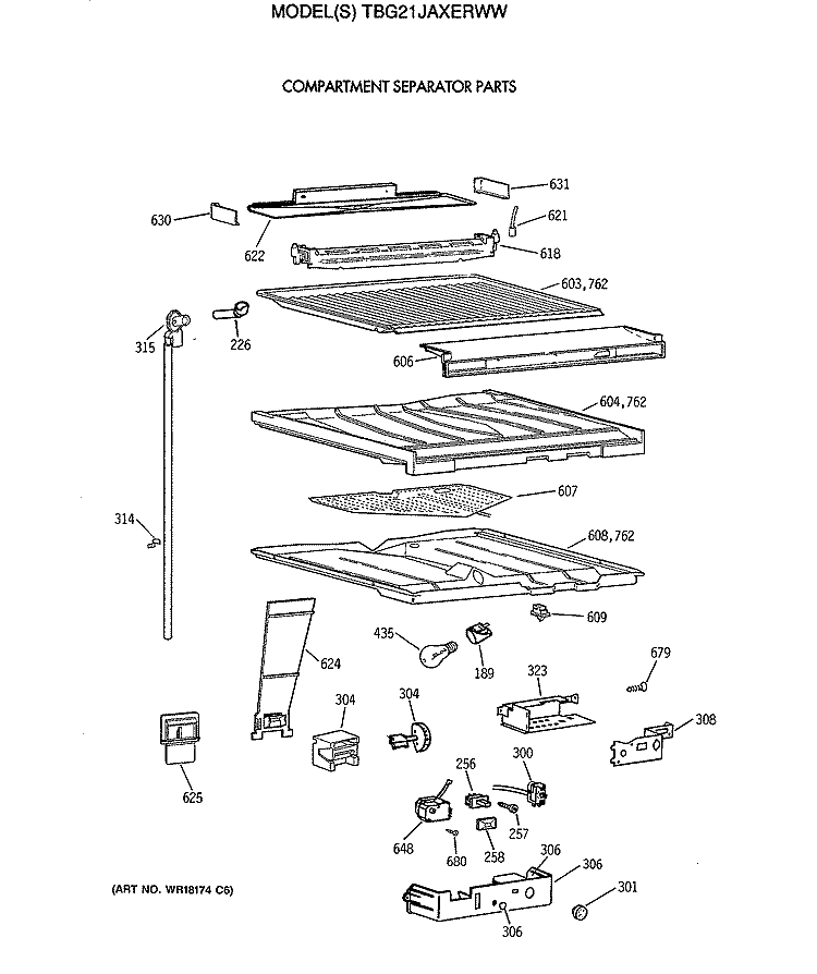 COMPARTMENT SEPARATOR PARTS Diagram and Parts List for TBG21JAXERWW  General Electric Refrigerator