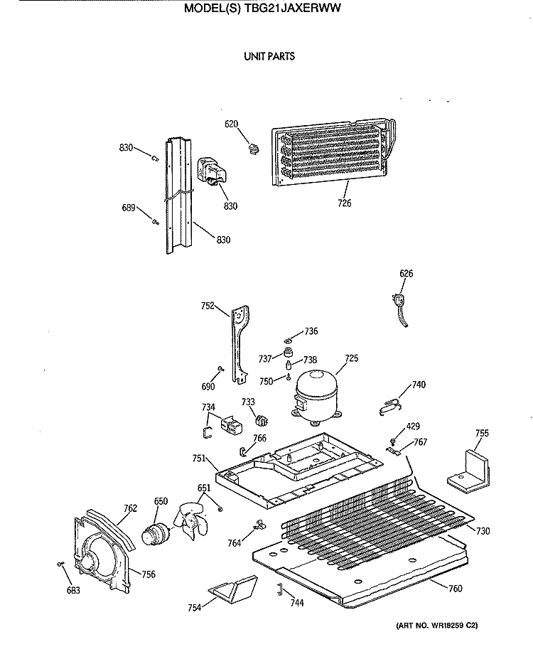 UNIT PARTS Diagram and Parts List for TBG21JAXERWW  General Electric Refrigerator