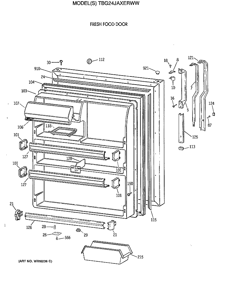 FRESH FOOD DOOR Diagram and Parts List for TBG24JAXERWW  General Electric Refrigerator