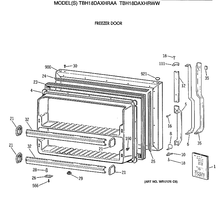FREEZER DOOR Diagram and Parts List for TBH18DAXHRWW  General Electric Refrigerator