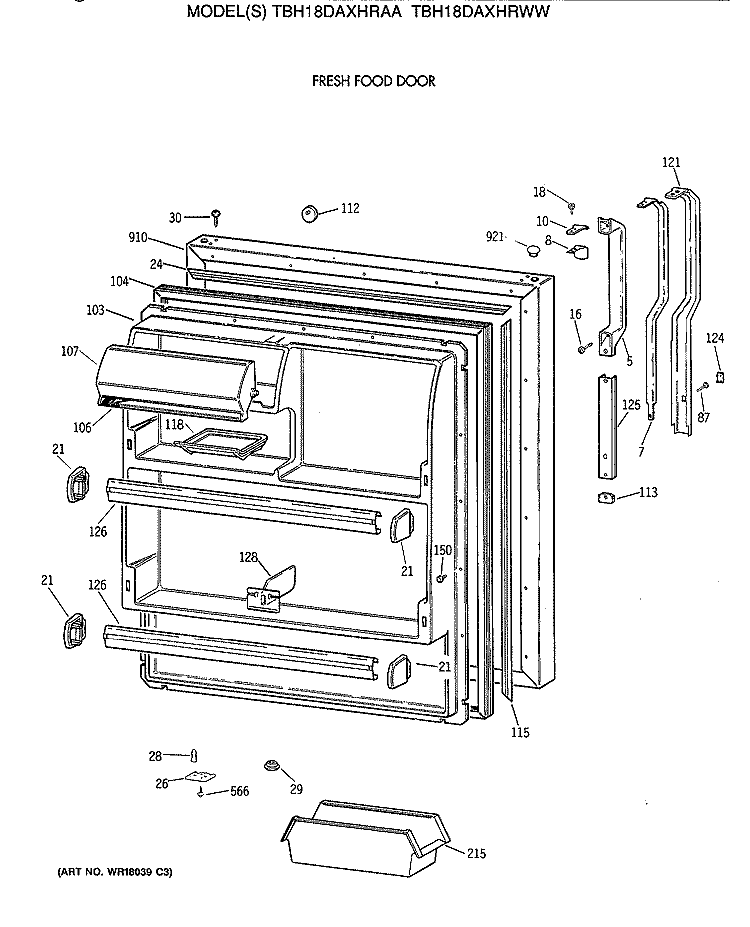 FRESH FOOD DOOR Diagram and Parts List for TBH18DAXHRWW  General Electric Refrigerator