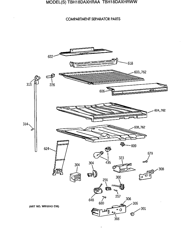 COMPARTMENT SEPARATOR PARTS Diagram and Parts List for TBH18DAXHRWW  General Electric Refrigerator