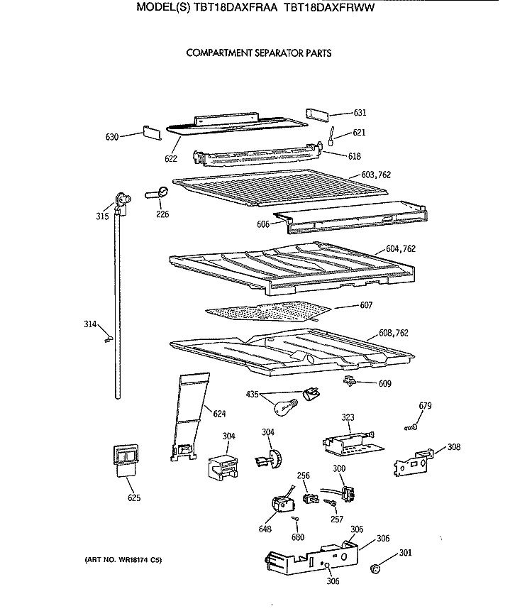 COMPARTMENT SEPARATOR PARTS Diagram and Parts List for TBT18DAXFRWW  General Electric Refrigerator