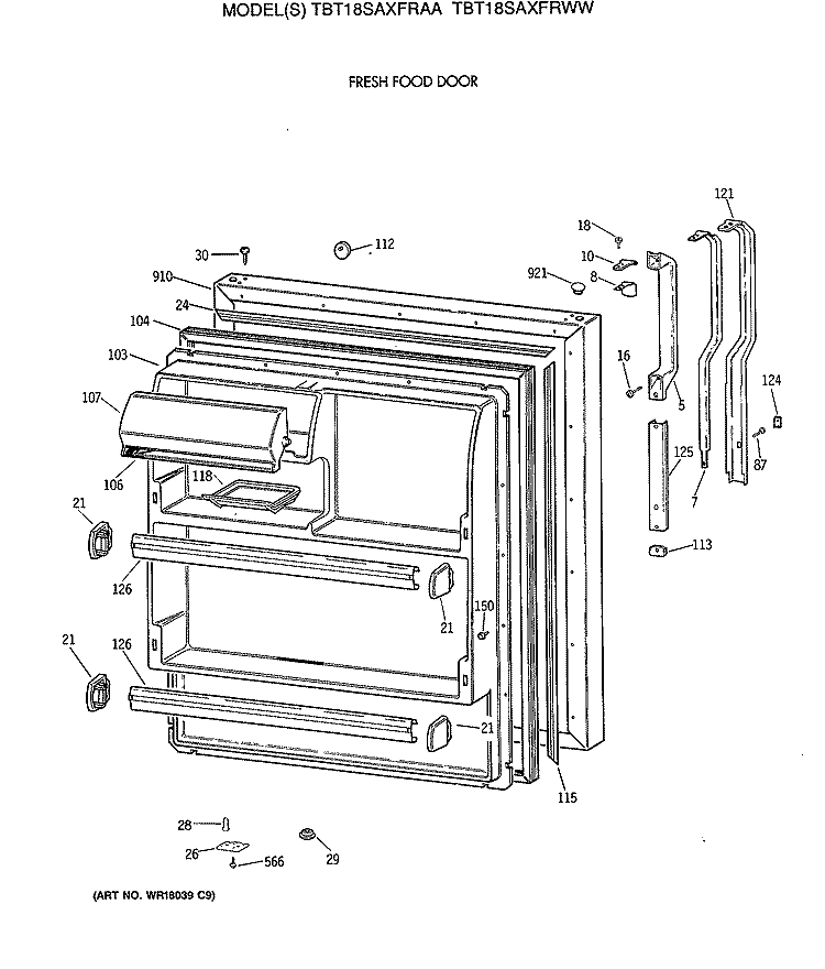 FRESH FOOD DOOR Diagram and Parts List for TBT18SAXFRWW  General Electric Refrigerator