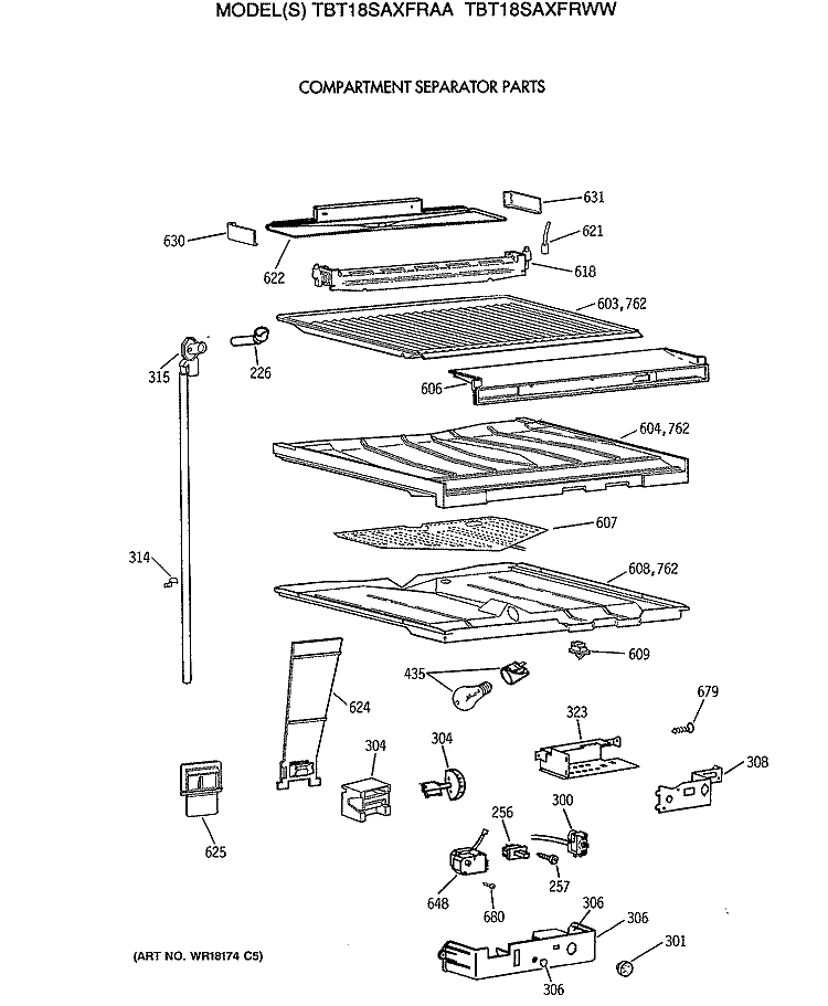 COMPARTMENT SEPARATOR PARTS Diagram and Parts List for TBT18SAXFRWW  General Electric Refrigerator