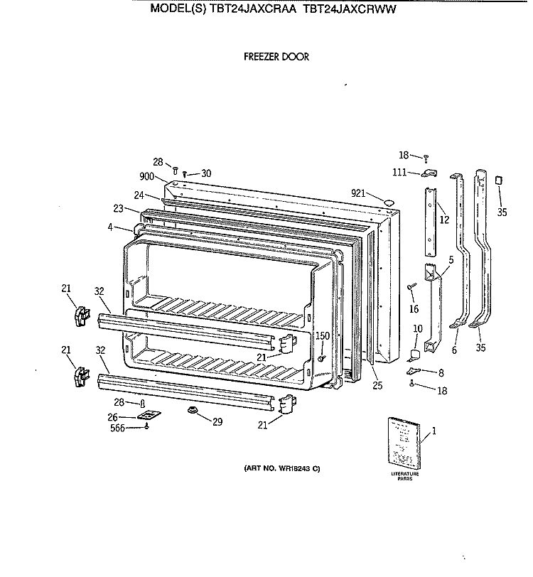 FREEZER DOOR Diagram and Parts List for TBT24JAXCRAA  General Electric Refrigerator