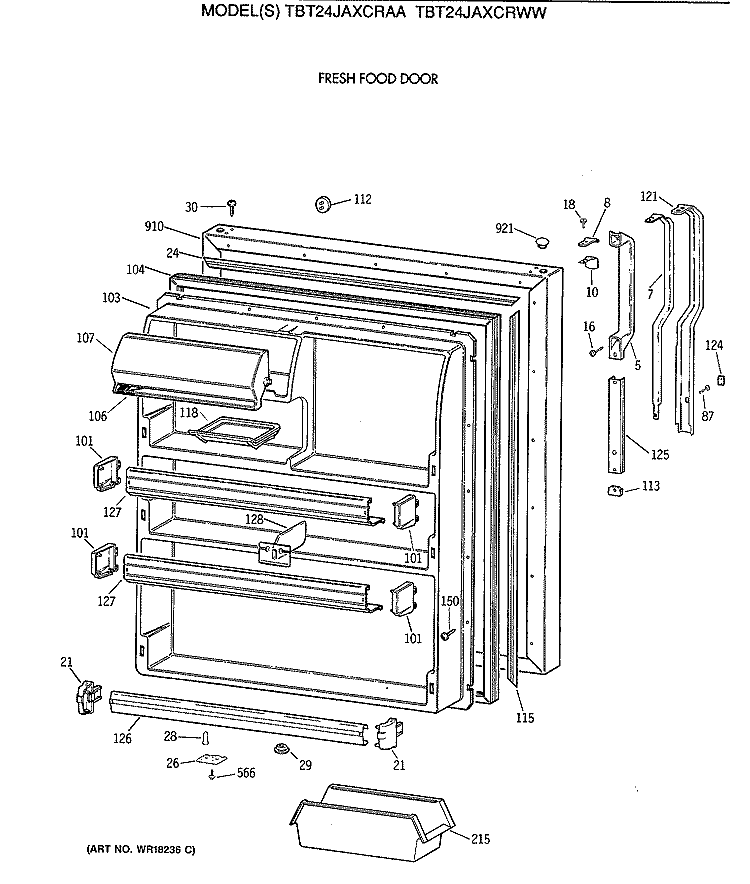 FRESH FOOD DOOR Diagram and Parts List for TBT24JAXCRAA  General Electric Refrigerator