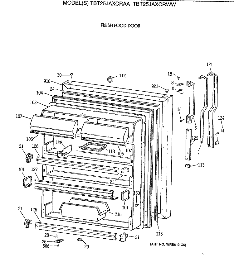 FRESH FOOD DOOR Diagram and Parts List for TBT25JAXCRWW  General Electric Refrigerator