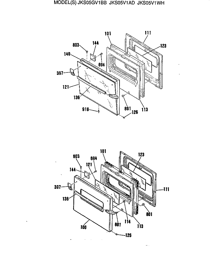 Section Diagram and Parts List for JKS05GV1BB  General Electric Wall Oven