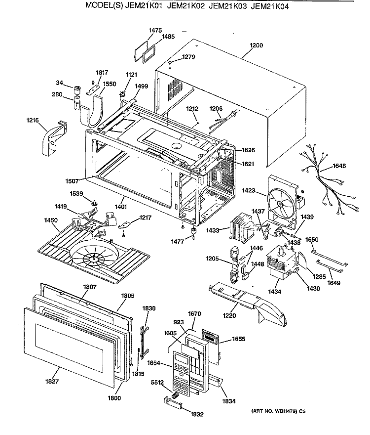 Section Diagram and Parts List for JEM21K04  General Electric Microwave