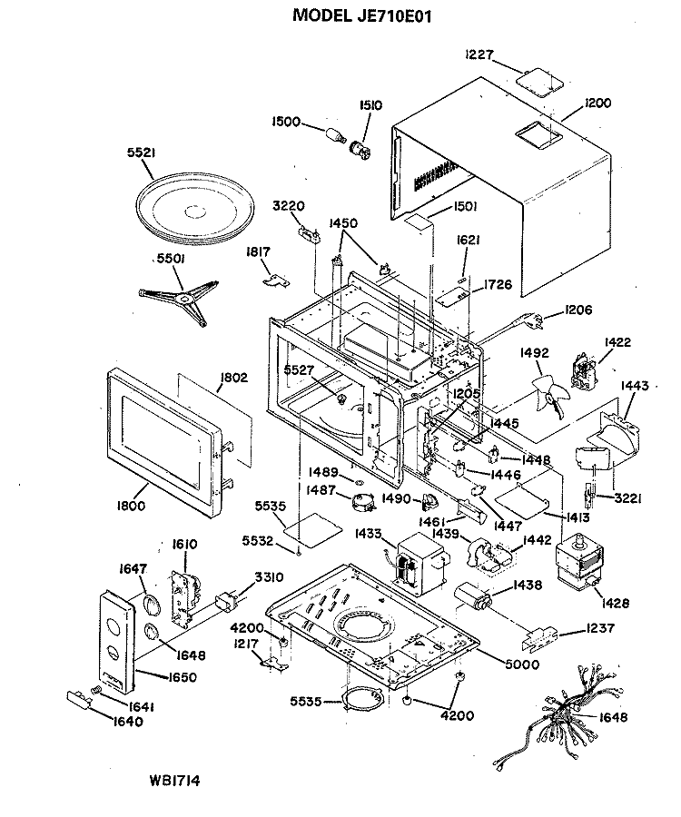 Section Diagram and Parts List for JE710E01  General Electric Microwave