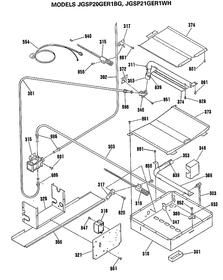 Section Diagram and Parts List for JGSP20GER1BG  General Electric Range