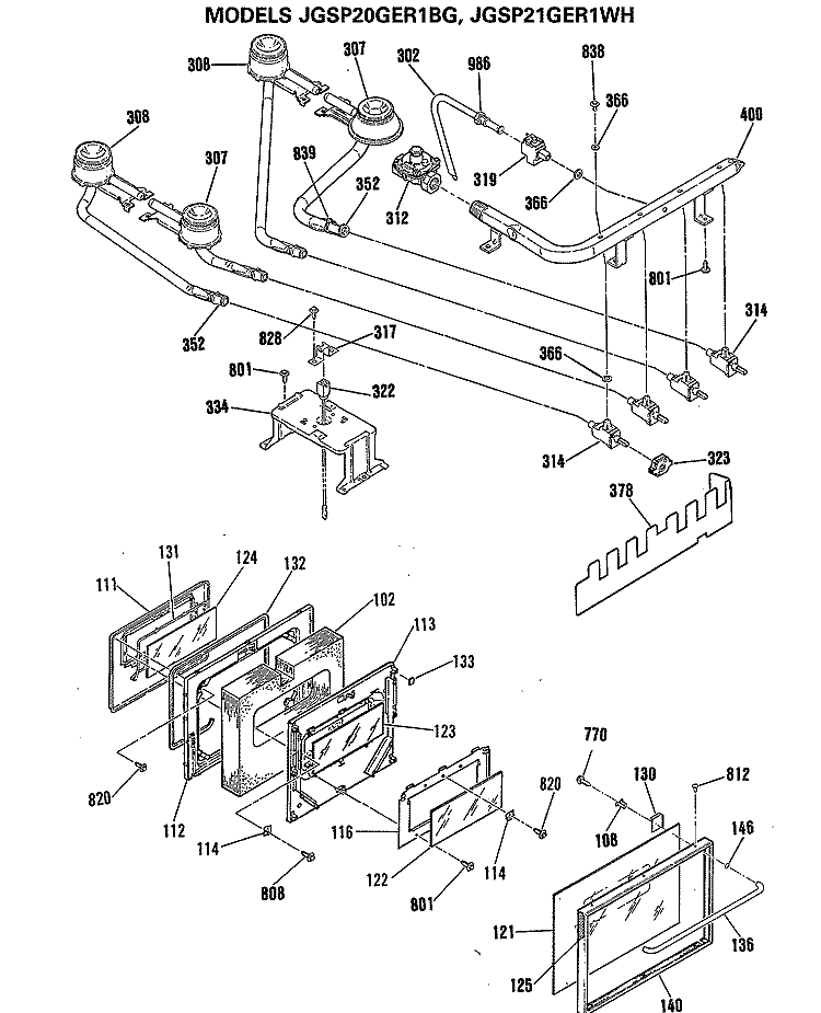 Section Diagram and Parts List for JGSP20GER1BG  General Electric Range