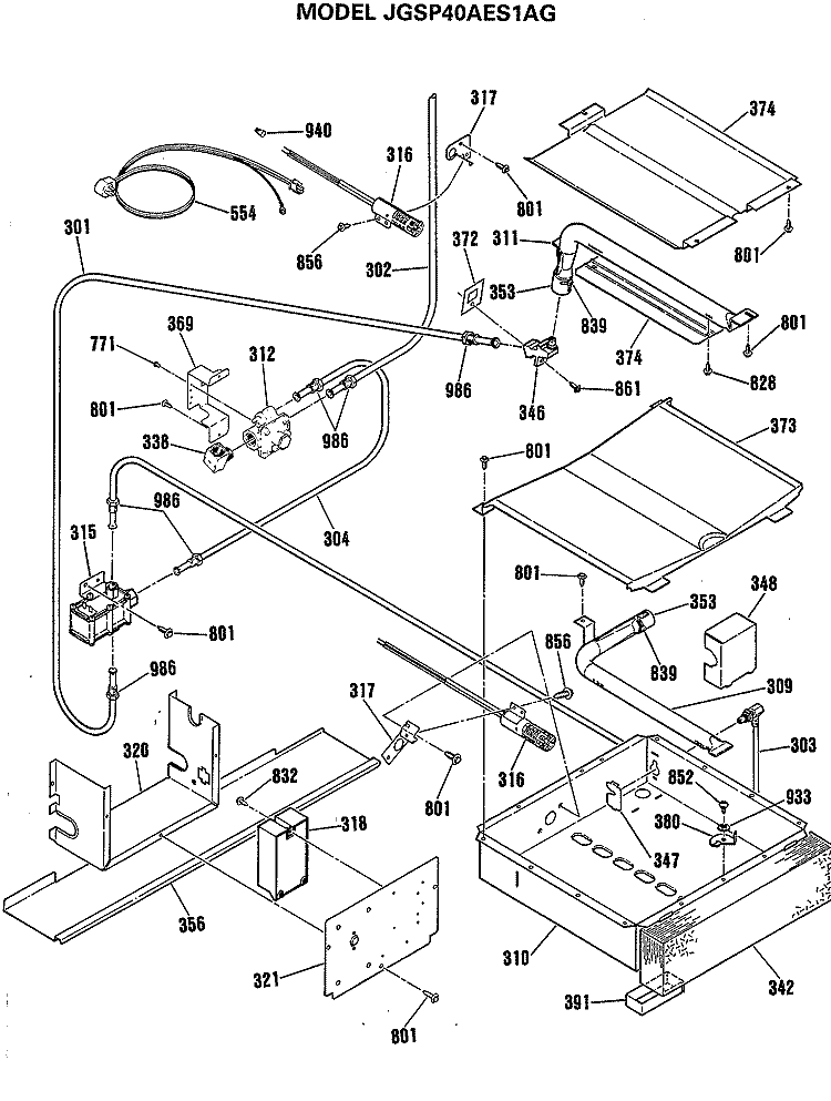 Section Diagram and Parts List for JGSP40AES1AG  General Electric Range