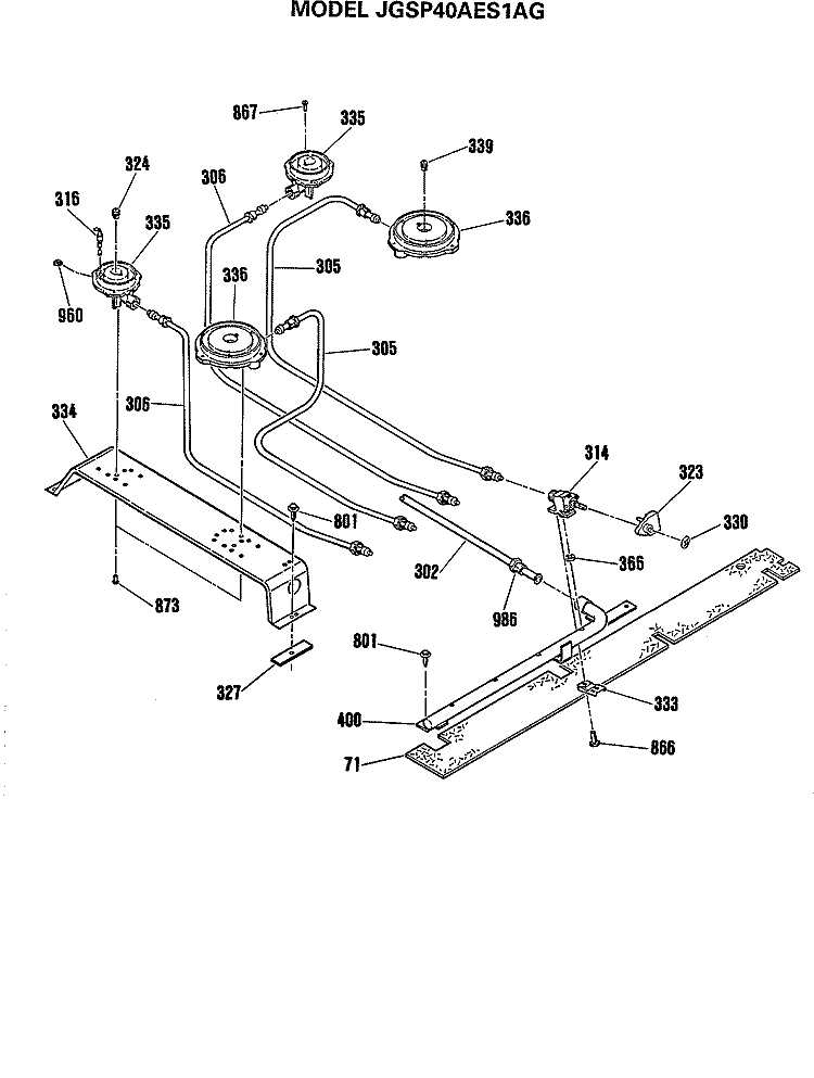 Section Diagram and Parts List for JGSP40AES1AG  General Electric Range