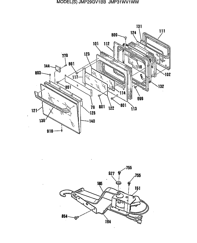 Section Diagram and Parts List for JMP31WV1WW  General Electric Range
