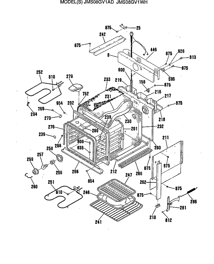 Section Diagram and Parts List for JMS08GV1AD  General Electric Range