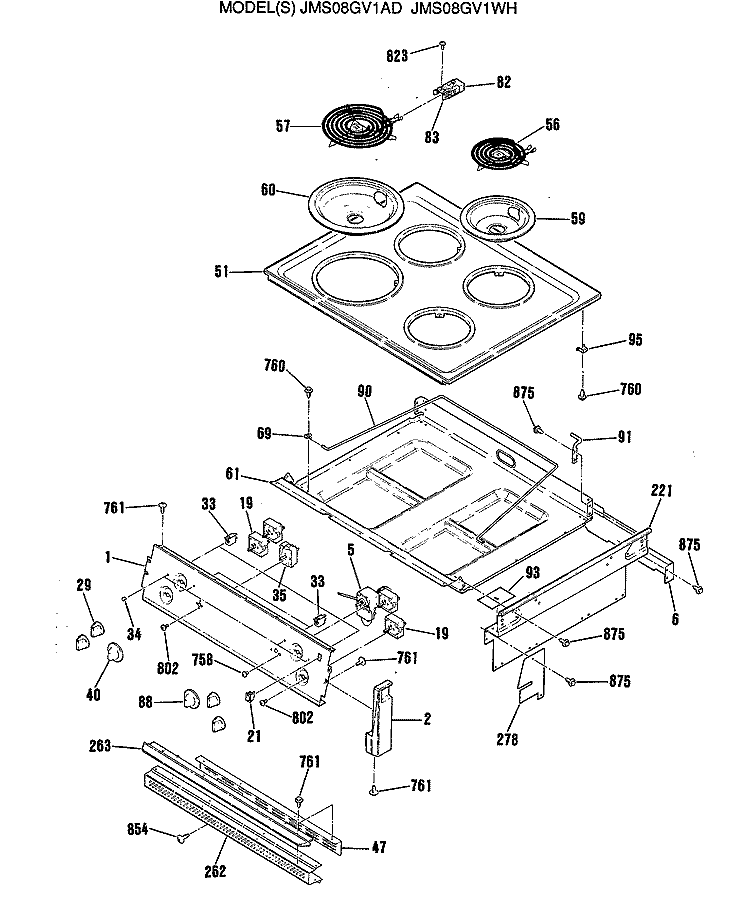 Section Diagram and Parts List for JMS08GV1AD  General Electric Range