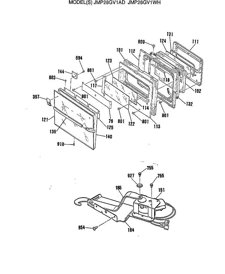 Section Diagram and Parts List for JMP28GV1AD  General Electric Range