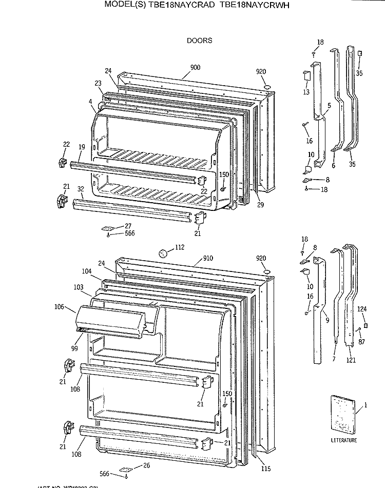 DOORS Diagram and Parts List for TBE18NAYCRWH  General Electric Refrigerator