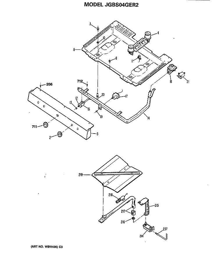 Section Diagram and Parts List for JGBS04GER2  General Electric Range