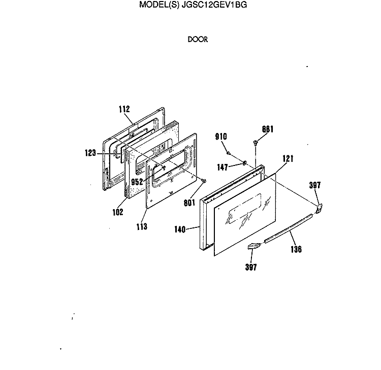 DOOR Diagram and Parts List for JGSC12GEV1BG  General Electric Range