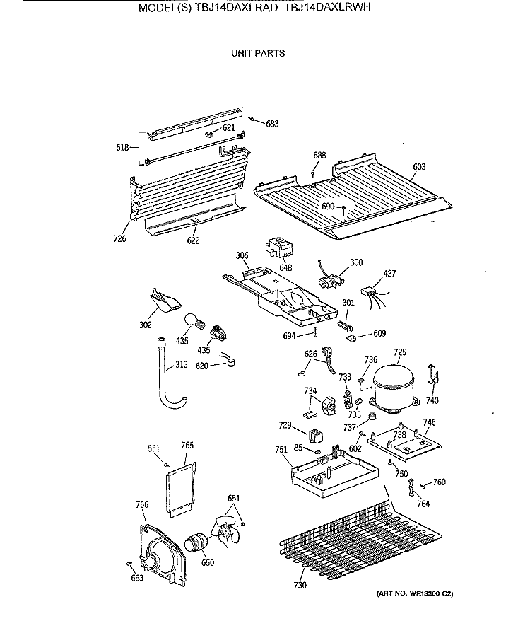 UNIT PARTS Diagram and Parts List for TBJ14DAXLRAD  General Electric Refrigerator