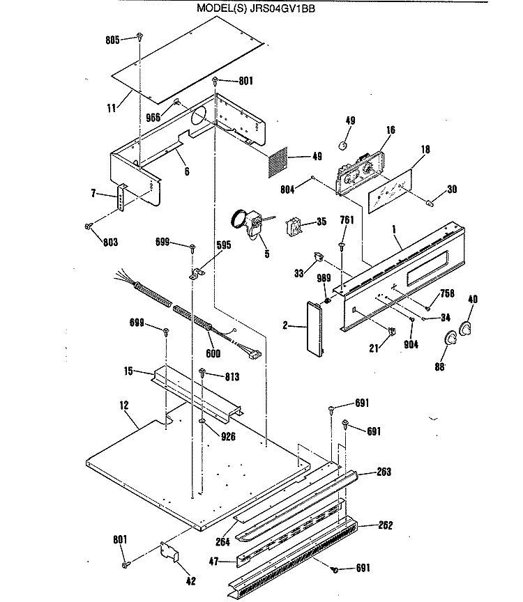 Section Diagram and Parts List for JRS04GV1BB  General Electric Wall Oven