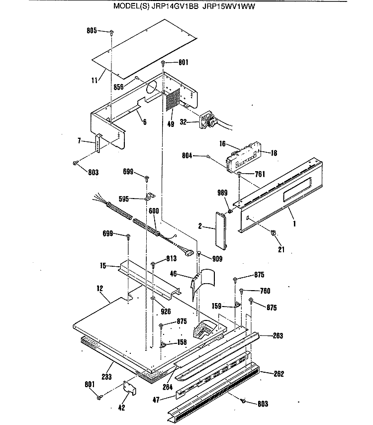 Section Diagram and Parts List for JRP14GV1BB  General Electric Wall Oven