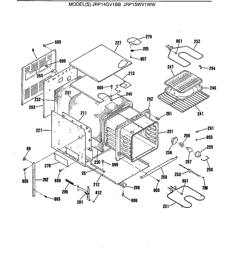 Section Diagram and Parts List for JRP14GV1BB  General Electric Wall Oven