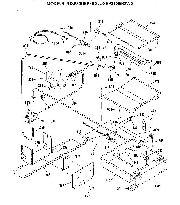 Section Diagram and Parts List for JGSP30GER3BG  General Electric Range