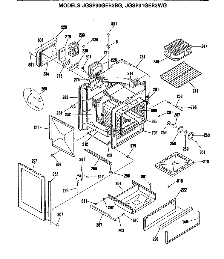 Section Diagram and Parts List for JGSP30GER3BG  General Electric Range
