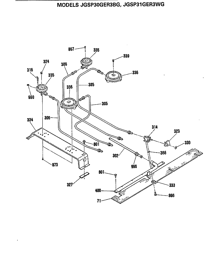 Section Diagram and Parts List for JGSP30GER3BG  General Electric Range