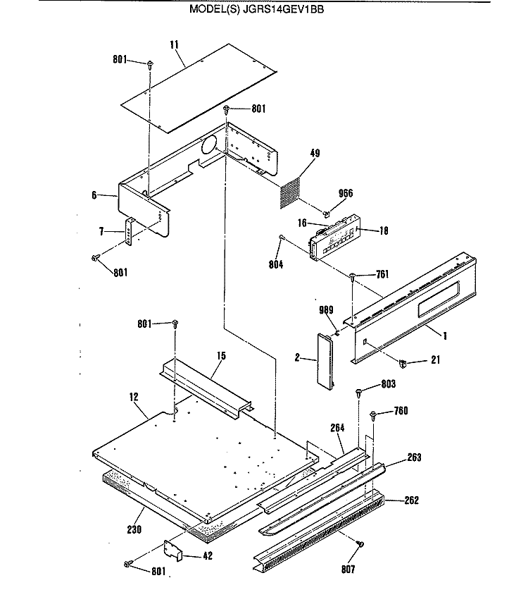 Section Diagram and Parts List for JGRS14GEV1BB  General Electric Range