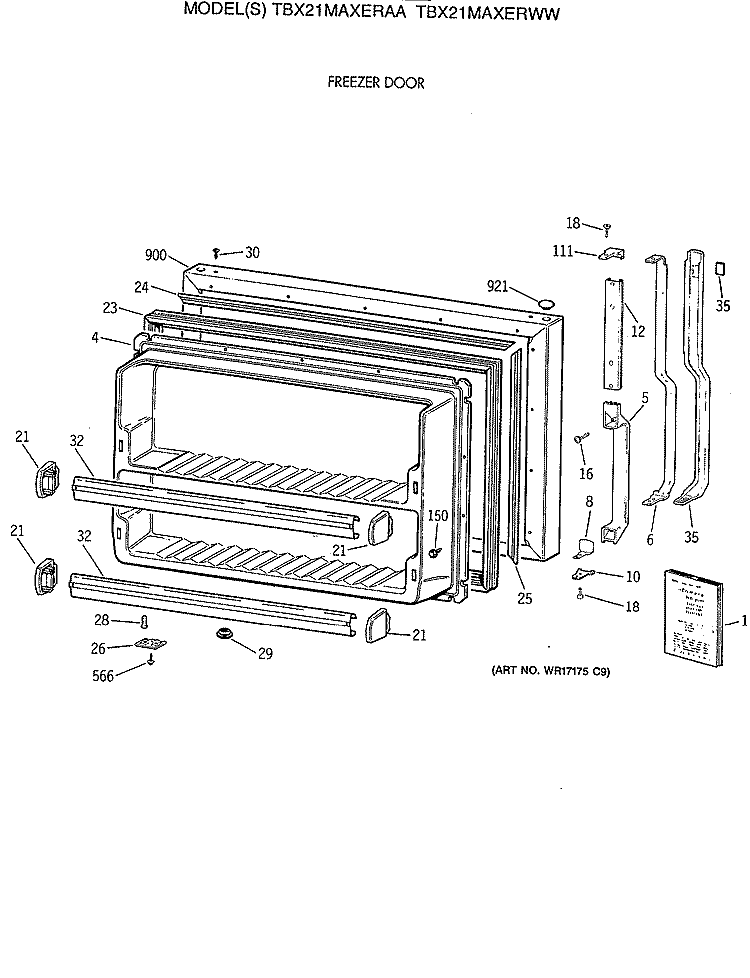 FREEZER DOOR Diagram and Parts List for TBX21MAXERWW  General Electric Refrigerator