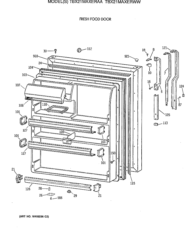 FRESH FOOD DOOR Diagram and Parts List for TBX21MAXERWW  General Electric Refrigerator