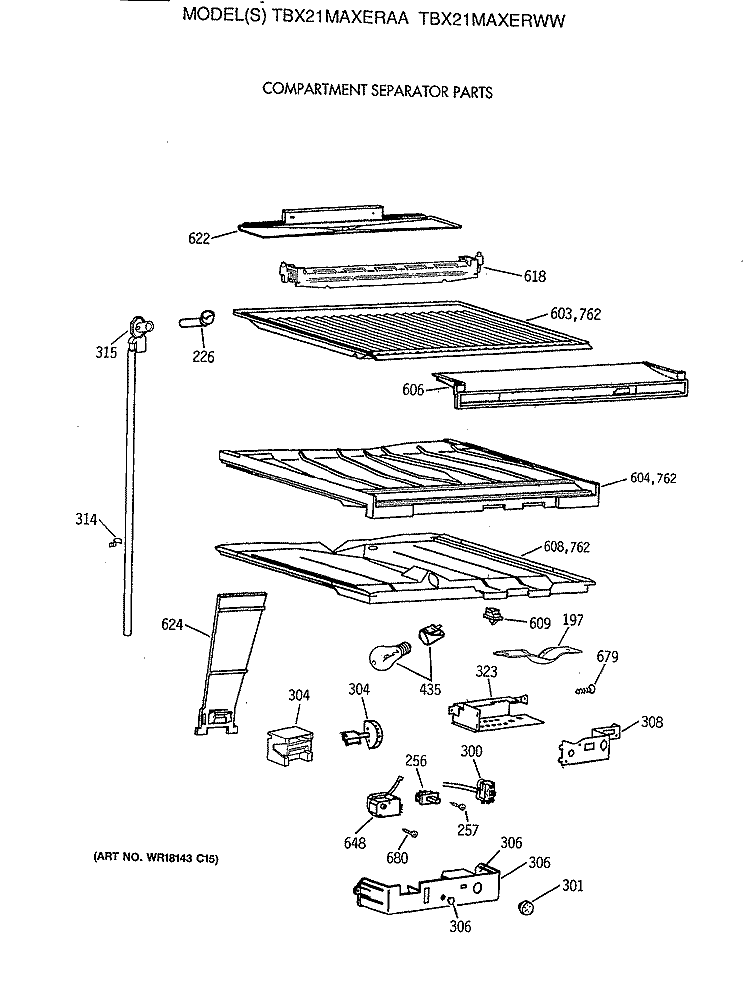 COMPARTMENT SEPARATOR PARTS Diagram and Parts List for TBX21MAXERWW  General Electric Refrigerator