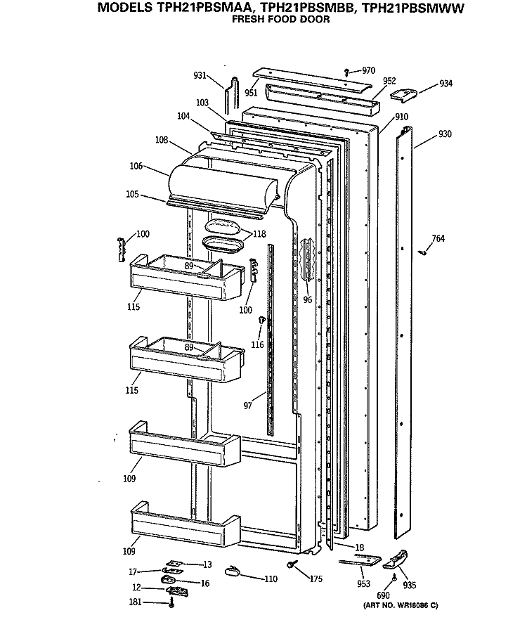 FRESH FOOD DOOR Diagram and Parts List for TPH21PBSMAA  General Electric Refrigerator