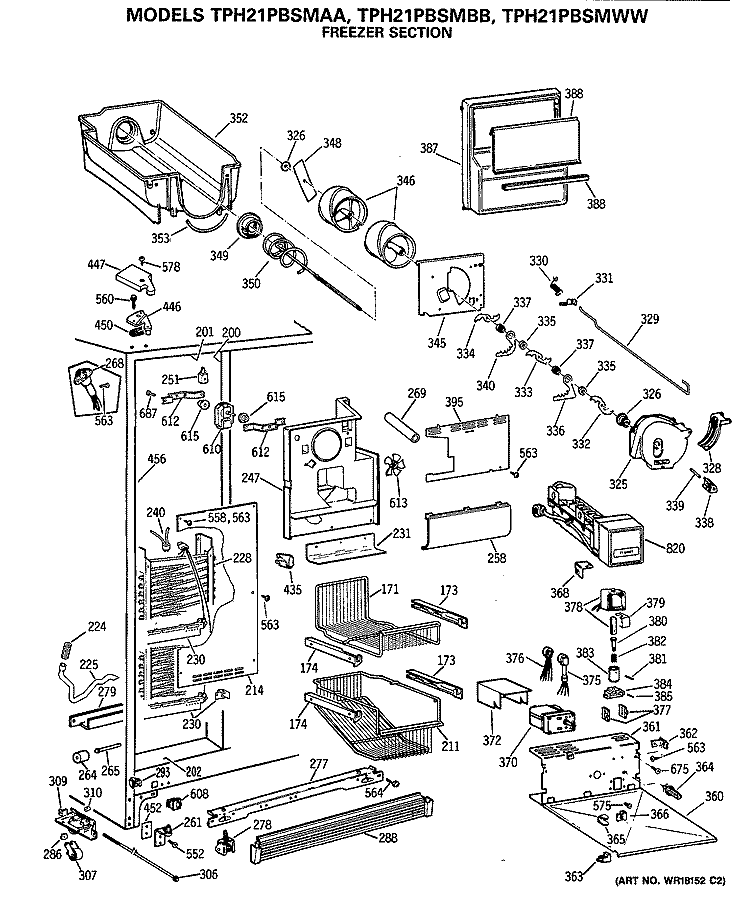 FREEZER SECTION Diagram and Parts List for TPH21PBSMAA  General Electric Refrigerator