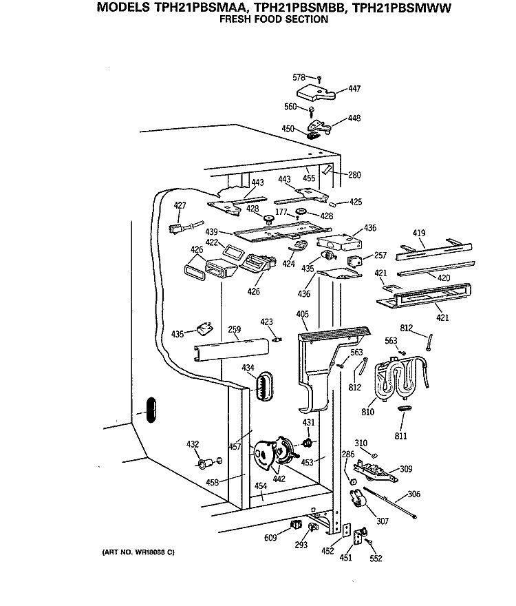 FRESH FOOD SECTION Diagram and Parts List for TPH21PBSMAA  General Electric Refrigerator