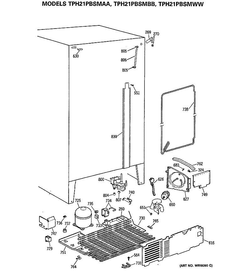 Section Diagram and Parts List for TPH21PBSMAA  General Electric Refrigerator