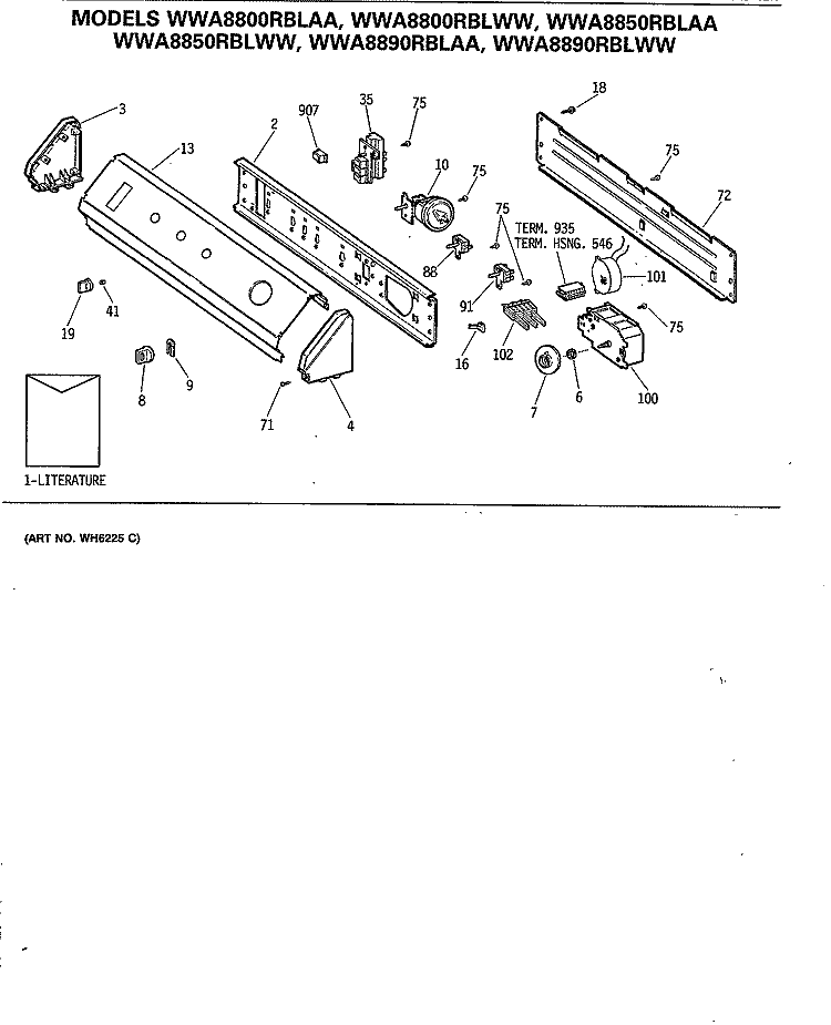 Section Diagram and Parts List for WWA8890RBLAA  General Electric Washer