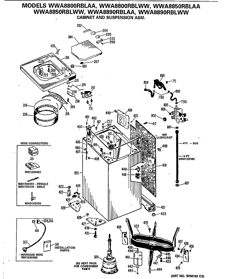 CABINET AND SUSPENSION ASM. Diagram and Parts List for WWA8890RBLAA  General Electric Washer