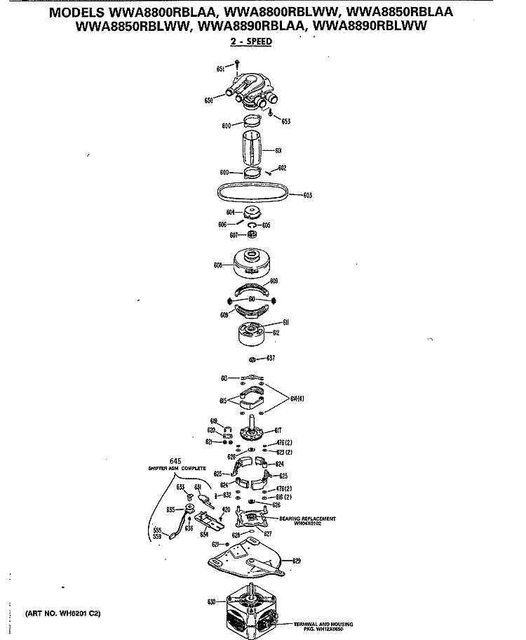 2 - SPEED Diagram and Parts List for WWA8890RBLAA  General Electric Washer