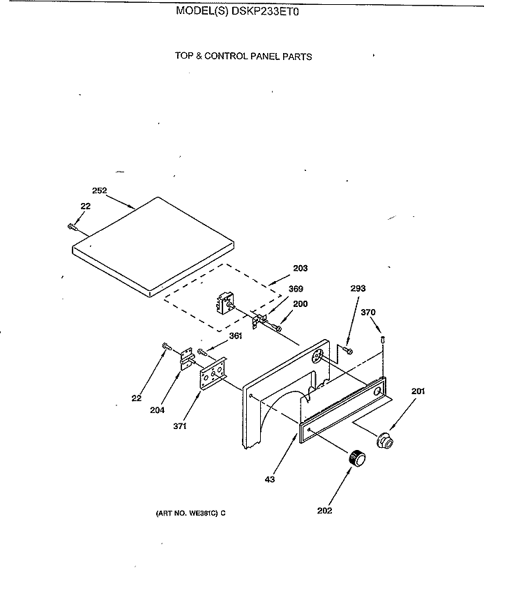 TOP & CONTROL PANEL PARTS Diagram and Parts List for DSKP233ET0  General Electric Dryer