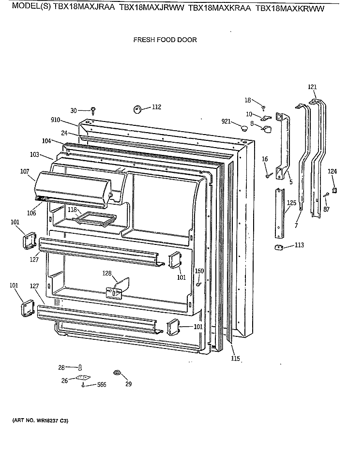 FRESH FOOD DOOR Diagram and Parts List for TBX18MAXKRWW  General Electric Refrigerator